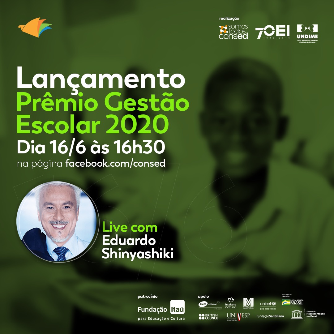 Prêmio Gestão Escolar 2020 será lançado nesta terça (16) em live com Eduardo Shinyashik