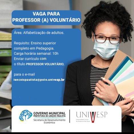 Polo de Lençóis Paulista seleciona professor voluntário para alfabetização de adultos